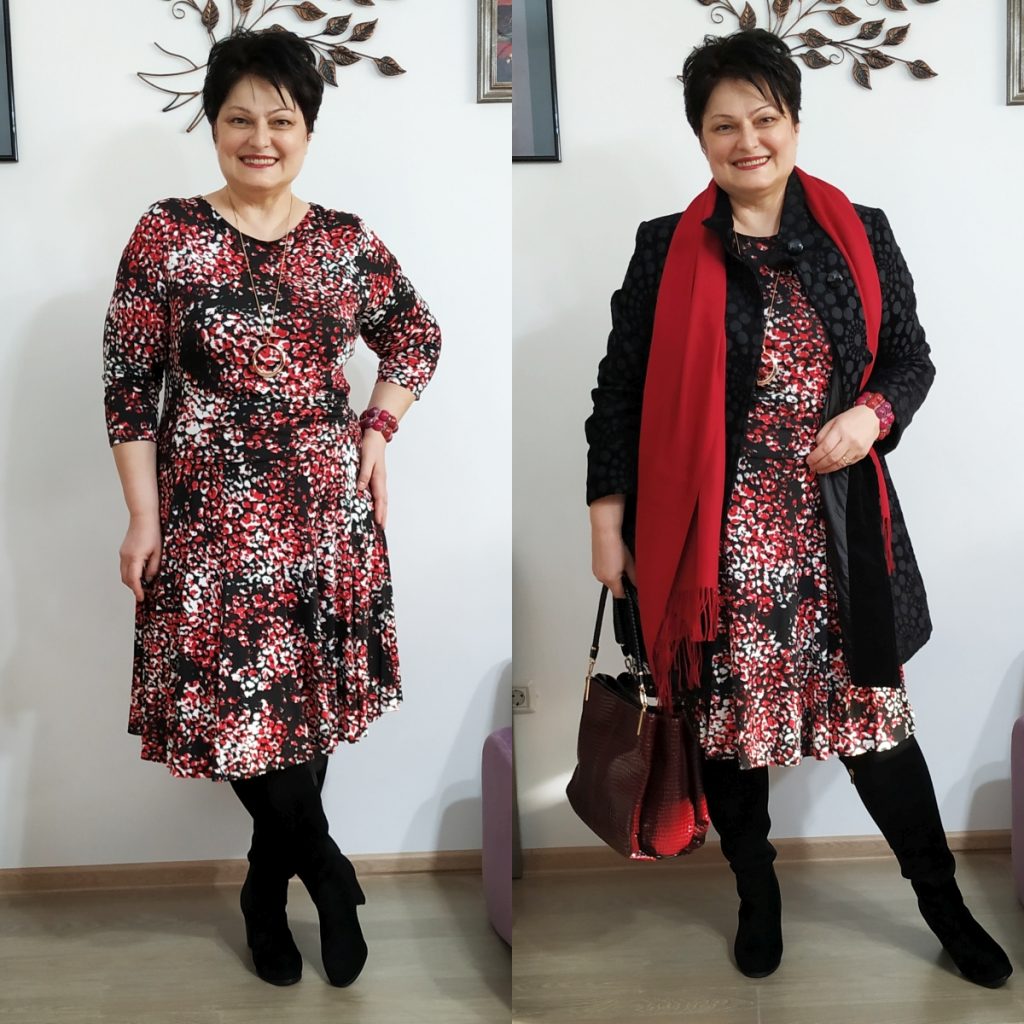 rochie de jerse si jachetă Roman