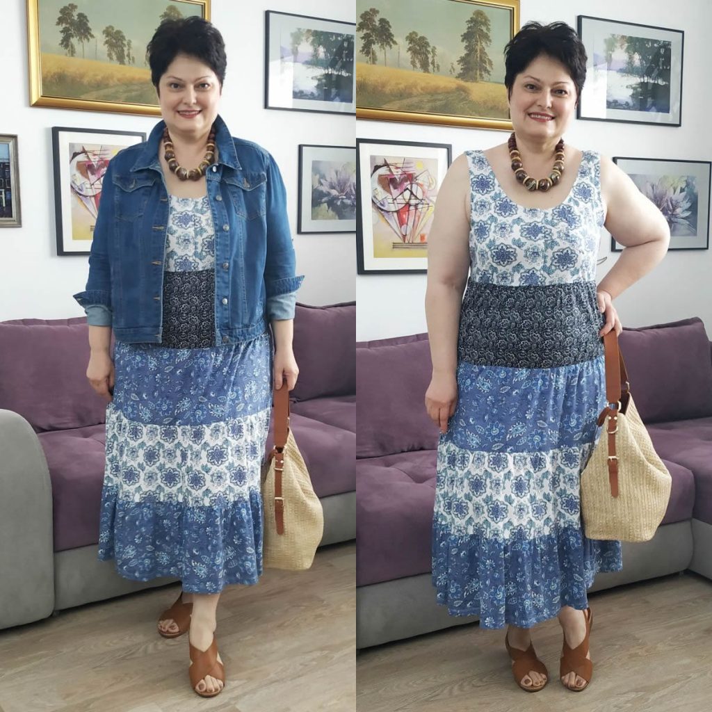 rochie cu flori Bonprix şi geacă de blugi Roman