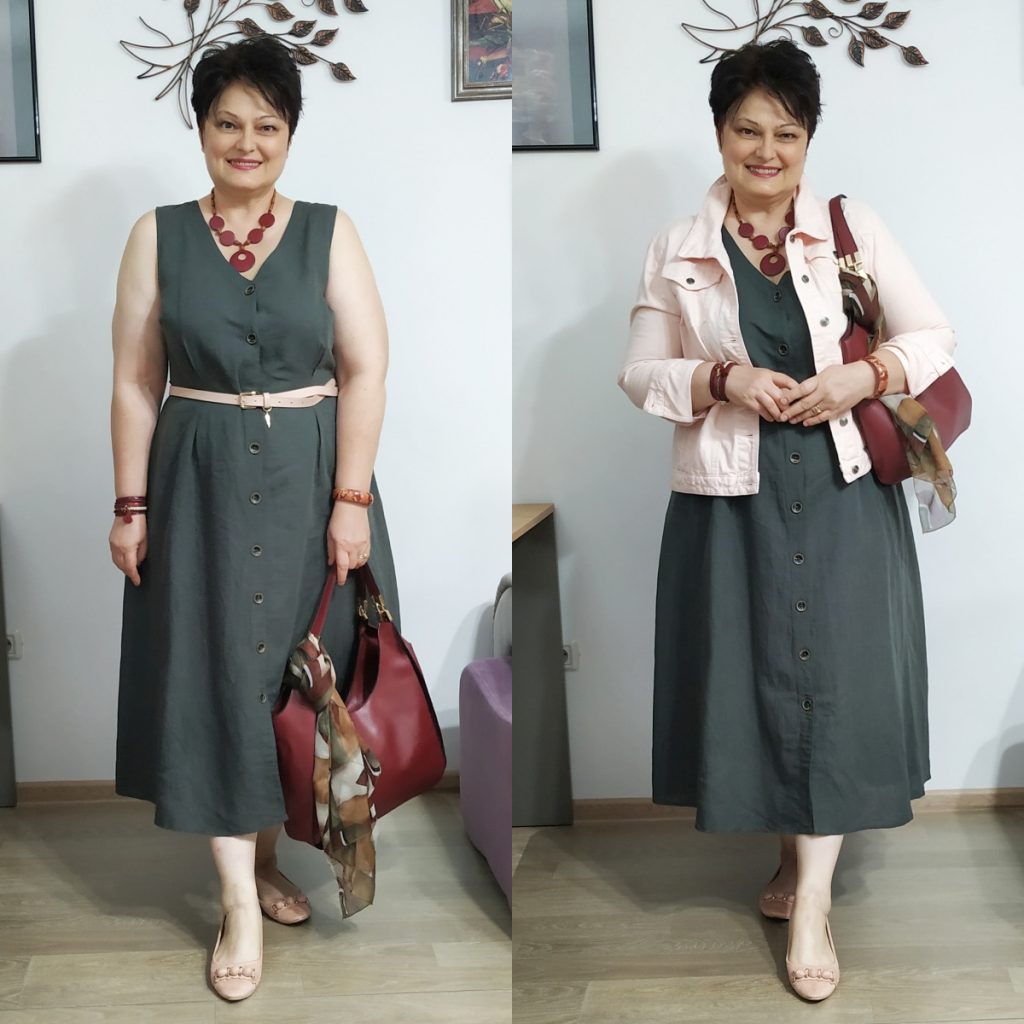 rochie de in şi geaca de blugi roz Roman