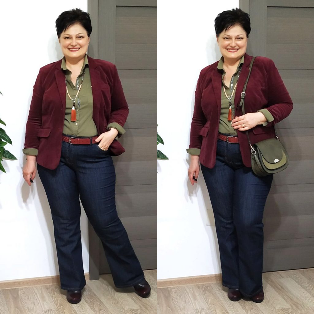 blugi bootcut si sacou raiat Bonprix