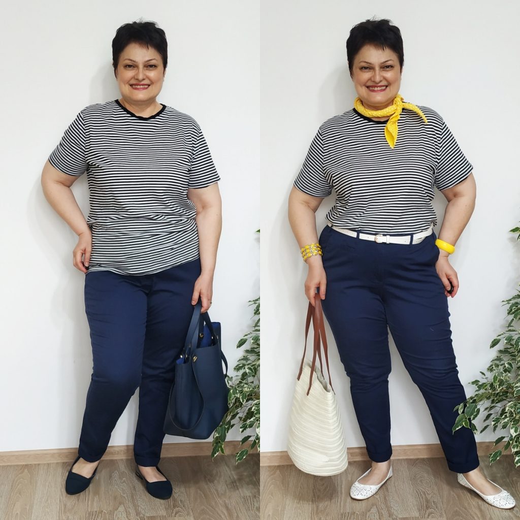 tinuta banala, tinuta chic cu tricou in dungi